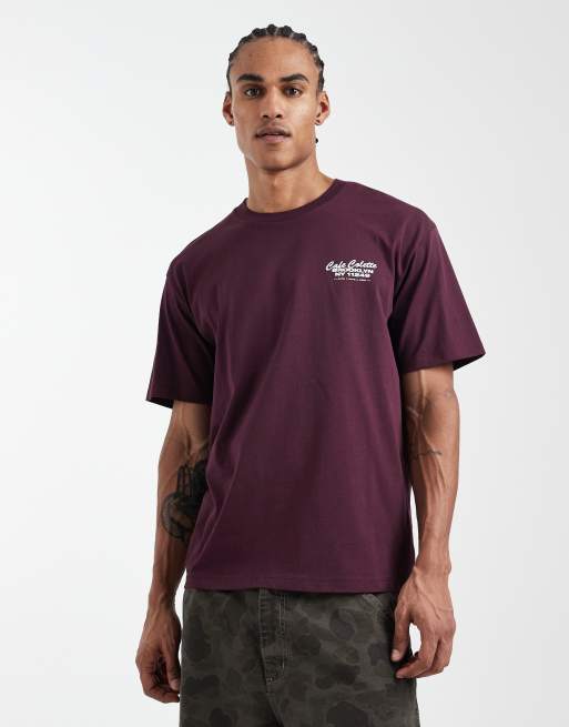 Jack & Jones - Oversized T-shirt met café-print op de achterkant in bordeauxrood, 3 van 5