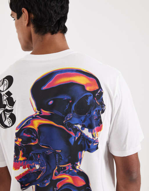 Jack & Jones - Oversized T-shirt met drievoudige schedelprint op de achterkant in wit , 5 van 5