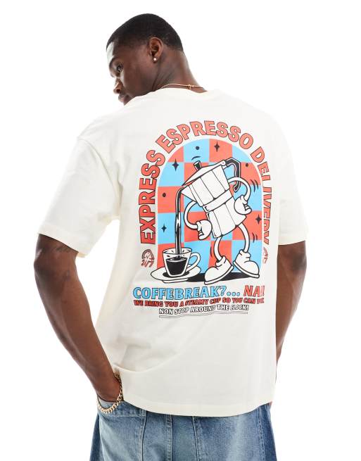 Jack & Jones - Oversized T-shirt met espressoprint op de achterkant in crème