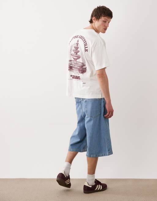 Jack & Jones - Oversized T-shirt met fonteinprint op de achterkant in wit, 2 van 5