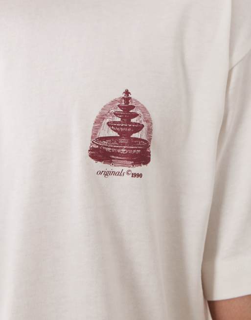 Jack & Jones - Oversized T-shirt met fonteinprint op de achterkant in wit, 5 van 5