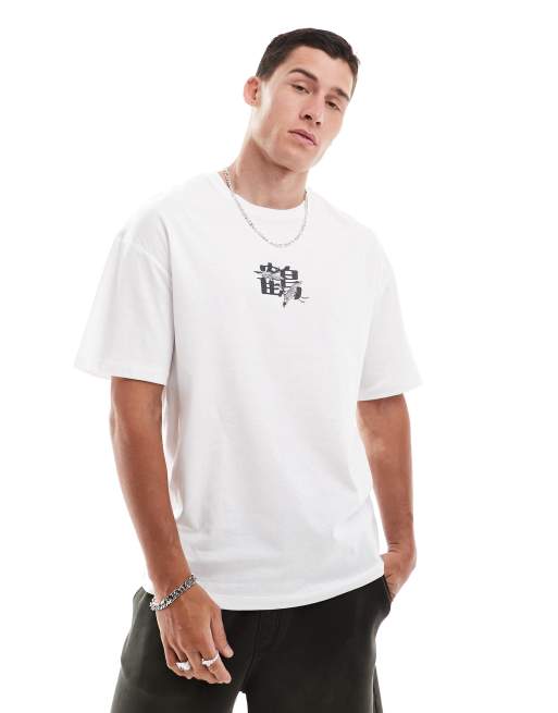 Jack & Jones - Oversized T-shirt met Japanse vogelprint op de achterkant in wit, 2 van 4
