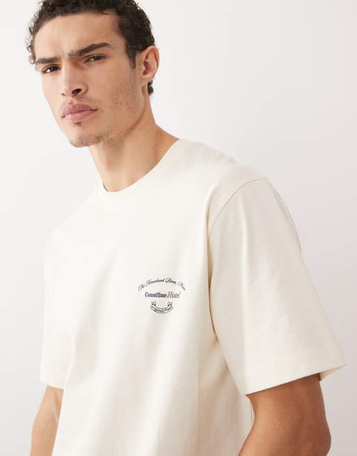Jack & Jones - Oversized T-shirt met landschapsprint op de achterkant in crème, 2 van 5