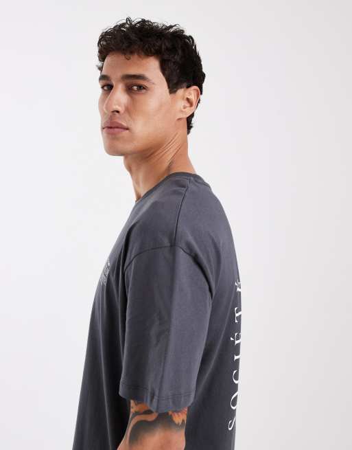 Jack & Jones - Oversized T-shirt met landschapsprint op de achterkant in grijs, 4 van 5