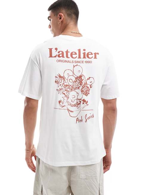 Jack & Jones - Oversized T-shirt met 'L'Atelier'-kunstprint op de achterkant in wit, 3 van 4