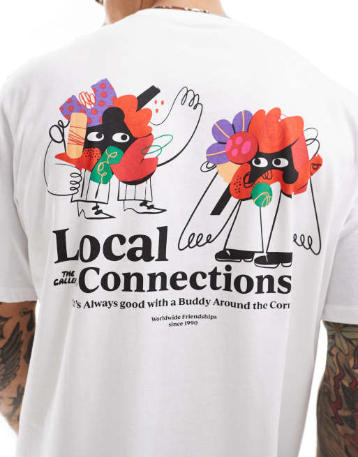 Jack & Jones - Oversized T-shirt met 'Local Connections' print op de achterkant in wit, 3 van 4