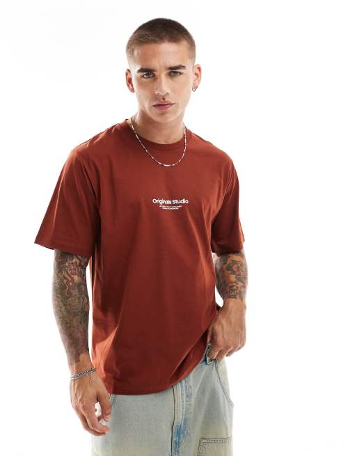 Jack Jones Oversized T shirt met Originals logo in roestbruin ASOS