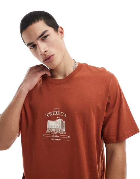 Jack & Jones - Oversized T-shirt met print op de borst in terracotta - view 1