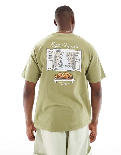 Jack & Jones - Oversized T-shirt met raamprint op de achterkant in groen, 4 van 4
