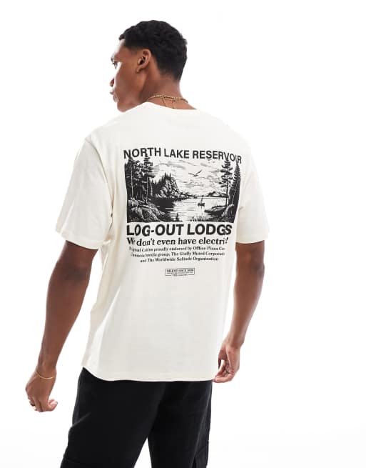 Jack & Jones - Oversized T-shirt met reservoirprint op de achterkant in botercrème