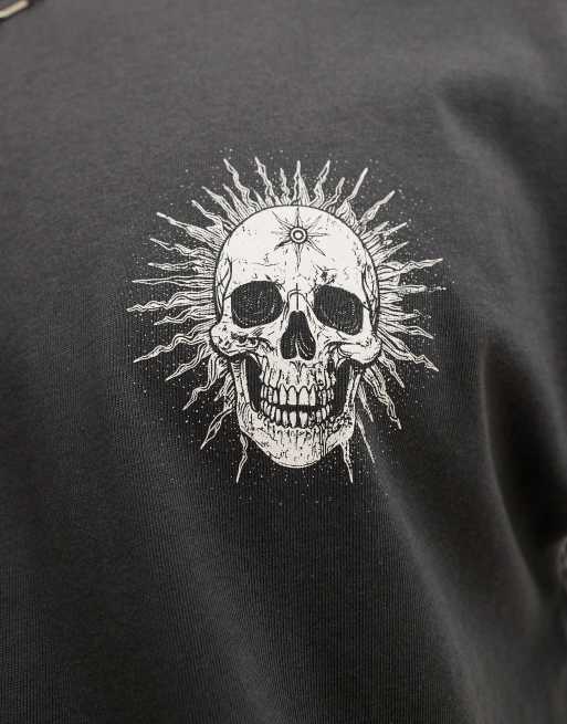 Jack & Jones - Oversized T-shirt met schedelprint op de rug in grijs met wassing, 2 van 4