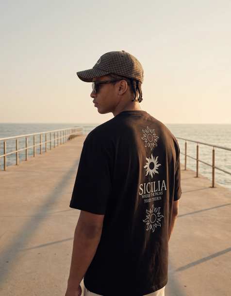 Jack & Jones - Oversized T-shirt met Sicilia-tekstprint op de achterkant in zwart - view 1