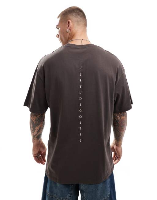Jack & Jones - Oversized T-shirt met studio-print in chocoladebruin 