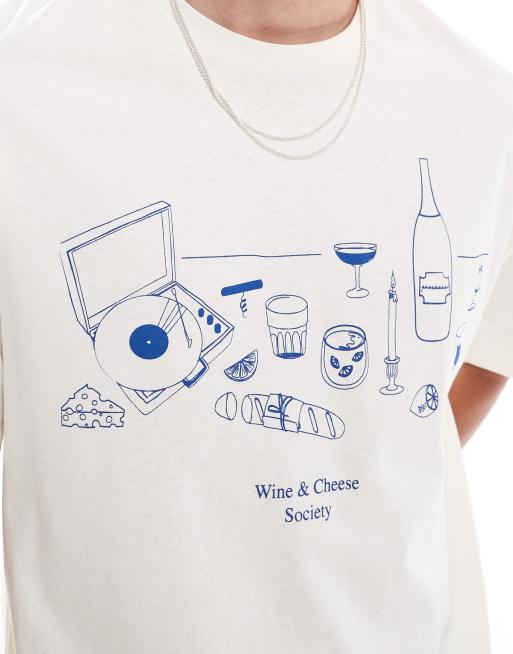 Jack & Jones - Oversized T-shirt met 'Wine & Cheese Society'-print in beige, 3 van 4