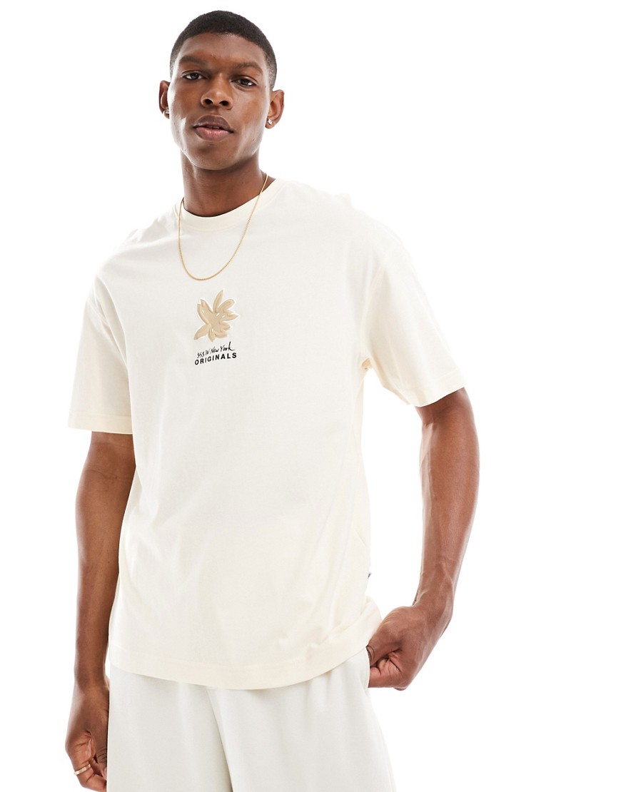 Jack & Jones oversized t-shirt with 3d flower print in beige-Neutral
