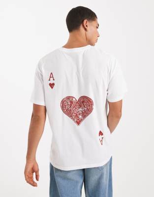 Jack & Jones Oversized T-shirt With Ace Of Hearts Backprint In White