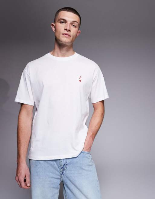 Jack & Jones oversized T-shirt with ace of hearts backprint in cream, 3 of 5