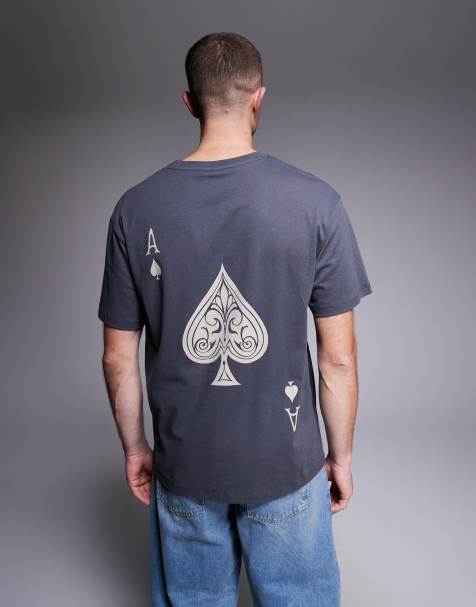 Jack & Jones oversized T-shirt with ace of spades back print in washed gray - view 1