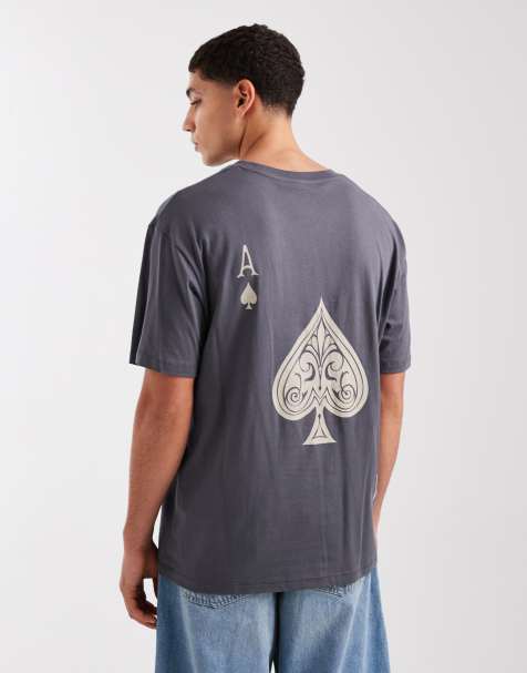Jack & Jones oversized t-shirt with ace of spades back print in washed grey - view 1