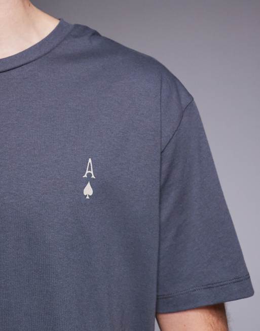 Jack & Jones oversized t-shirt with ace of spades back print in washed grey, 5 of 5