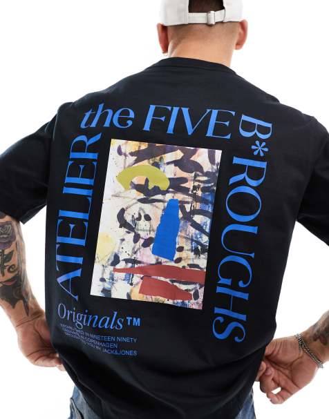 Jack & Jones oversized t-shirt with arty back print in black - view 1