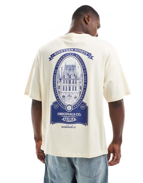 Jack & Jones oversized t-shirt with atalier backprint in pale yellow - view 1