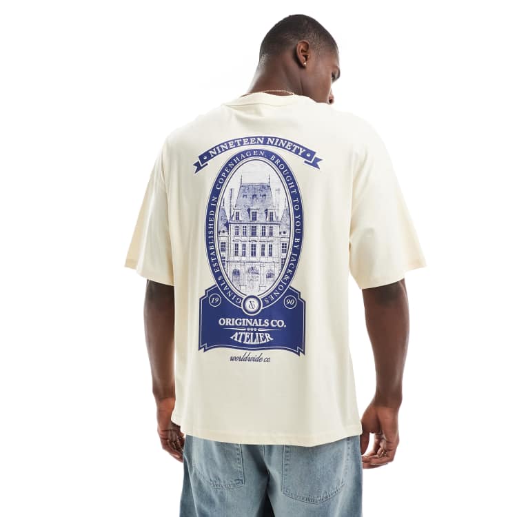 Jack & Jones oversized t-shirt with atelier backprint in pale