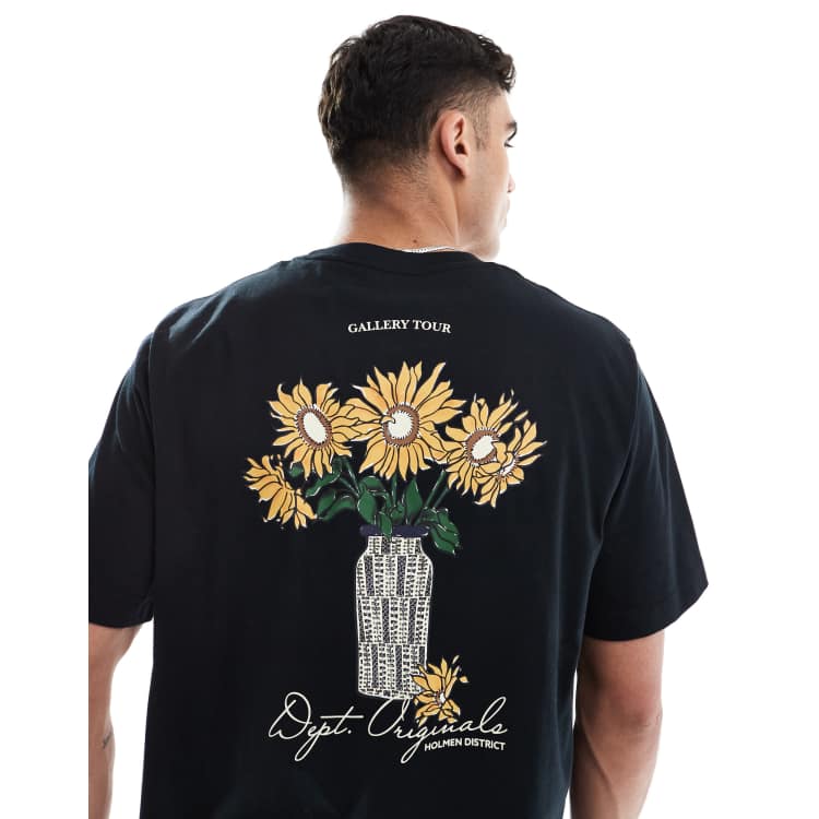 Jack & Jones oversized t-shirt with backprint flowers in black | ASOS