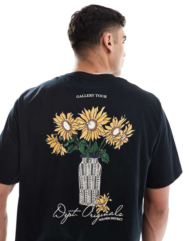 Jack & Jones oversized t-shirt with backprint flowers in black | ASOS