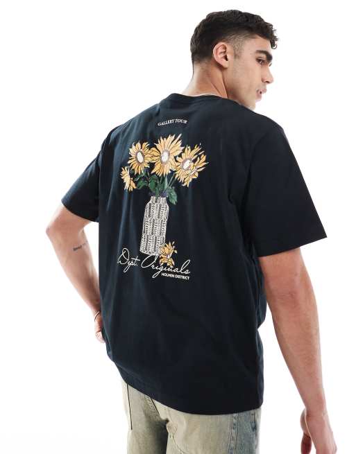 Flower サイン入りTシャツ Jack & Jones oversized t-shirt with backprint flowers in black | ASOS