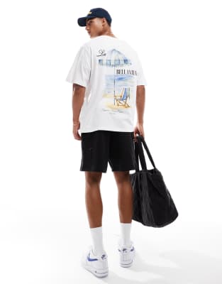 Jack & Jones Oversized T-shirt With Beach Back Print-white In White