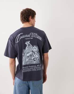 Jack & Jones Oversized T-shirt With Bird Backprint In Blue