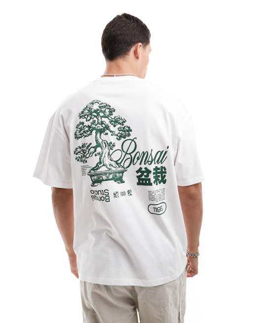 Jack & Jones oversized t-shirt with bonsai back print in white