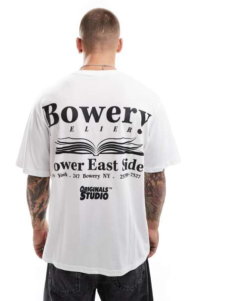 Jack & Jones oversized t-shirt with bowery back print in white  - view 1