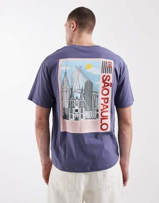 Jack & Jones Oversized T-shirt With Brazil Back And Chest Prints In Blue