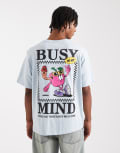 [Jack & Jones] Jack & Jones oversized t-shirt with Busy Mind print in blue XS Skyway