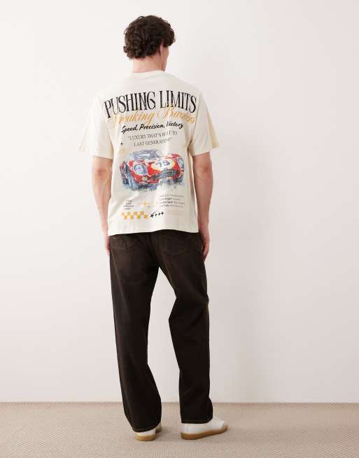Jack & Jones oversized t-shirt with car backprint in cream, 3 of 5