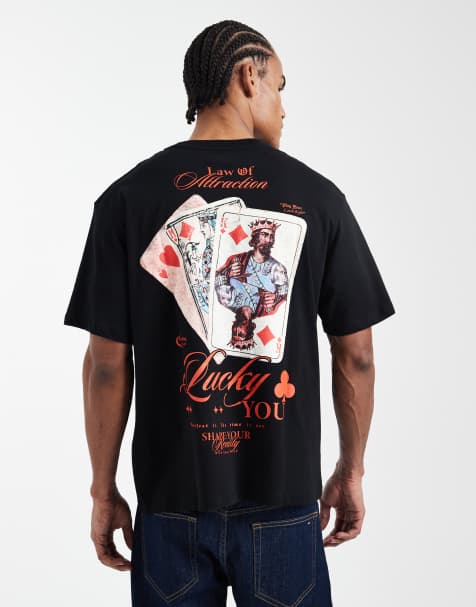 Jack & Jones oversized t-shirt with card back print in black - view 1