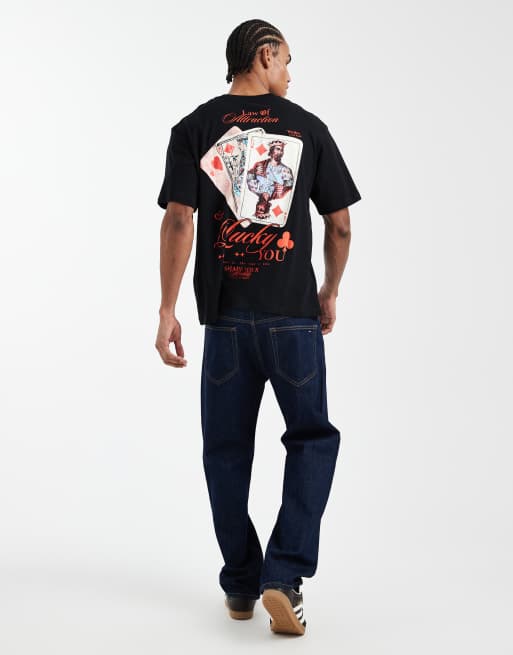 Jack & Jones oversized T-shirt with card back print in black, 2 of 5