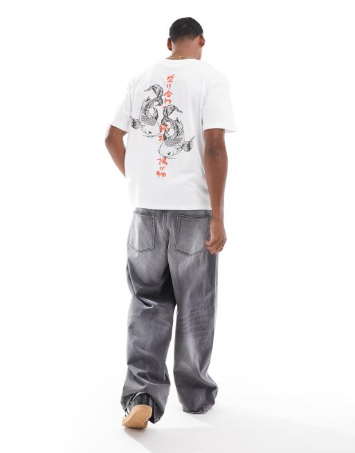 Jack & Jones oversized T-shirt with carp backprint in white