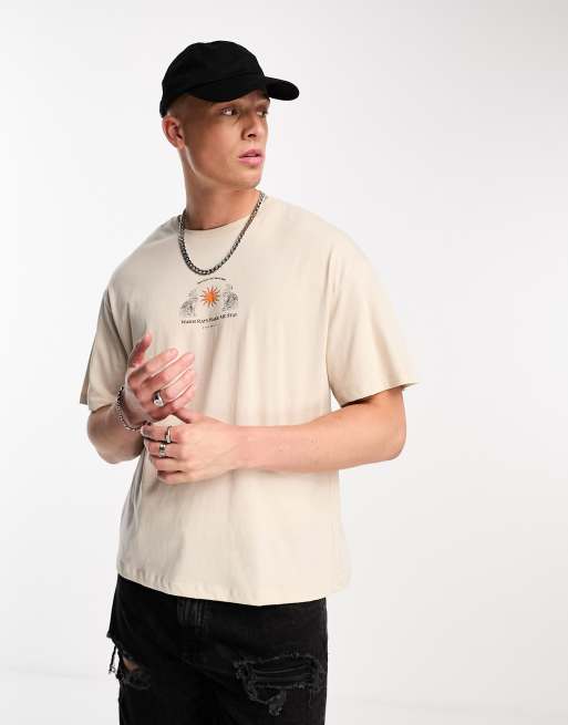 Jack & Jones oversized t-shirt with cat back print in beige, 2 of 4
