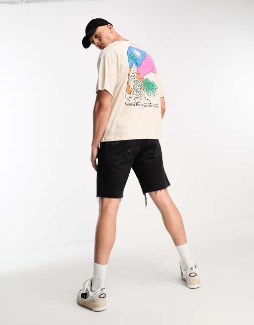 Jack & Jones oversized t-shirt with cat back print in beige, 3 of 4