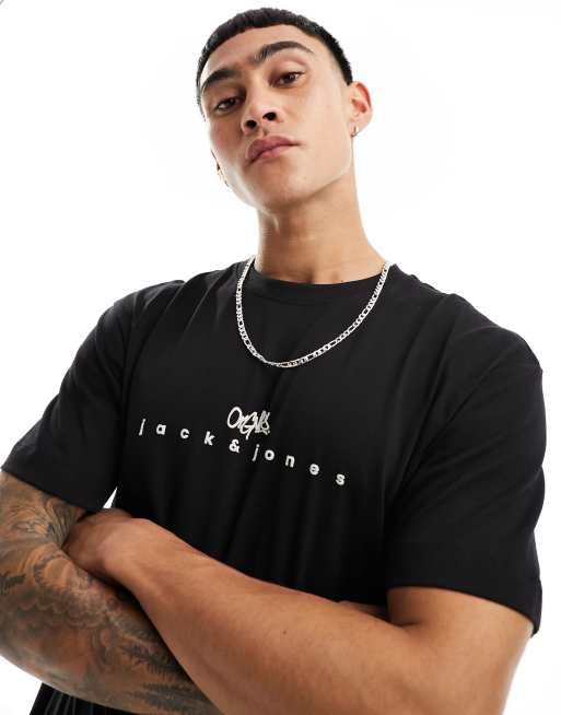 Jack & Jones oversized t-shirt with central print in black