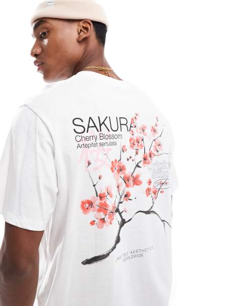 Jack & Jones oversized t-shirt with cherry blossom backprint in white - view 1