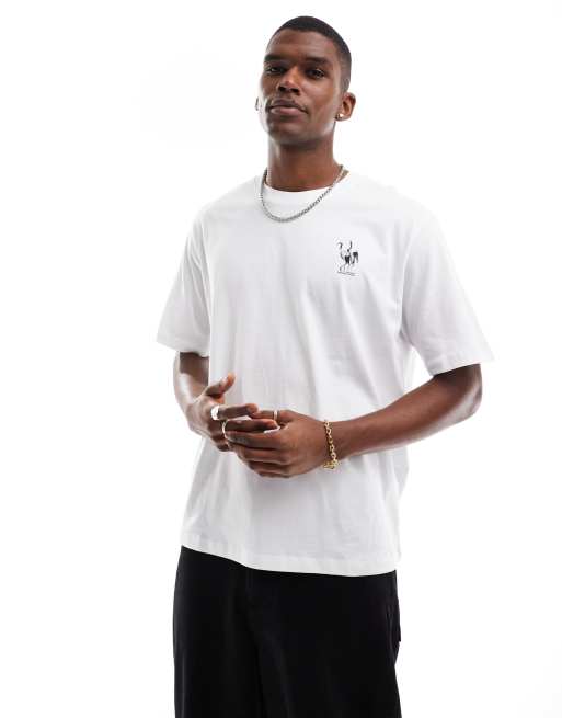 Jack & Jones oversized t-shirt with cherry blossom crane back print in white , 3 of 4