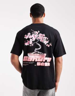 Jack & Jones Oversized T-shirt With Cherry Blossom Print In Black