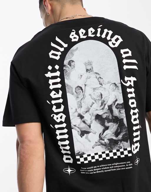 Jack & Jones oversized t-shirt with cherub backprint in black