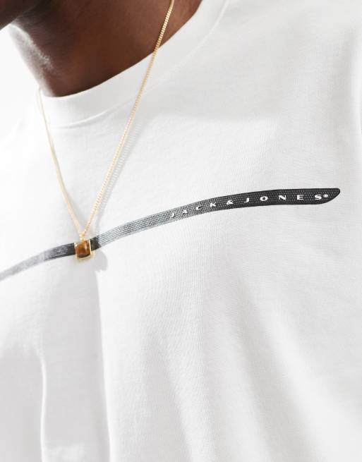 Jack & Jones oversized t-shirt with chest stripe logo in white, 2 of 4