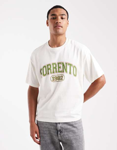 Jack & Jones oversized t-shirt with collegiate print in cream - view 1