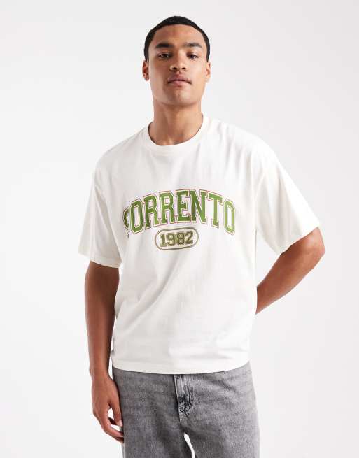 Jack & Jones oversized t-shirt with collegiate print in cream